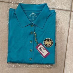 Peter Millar Teal Short Sleeve PGA Crest Polo